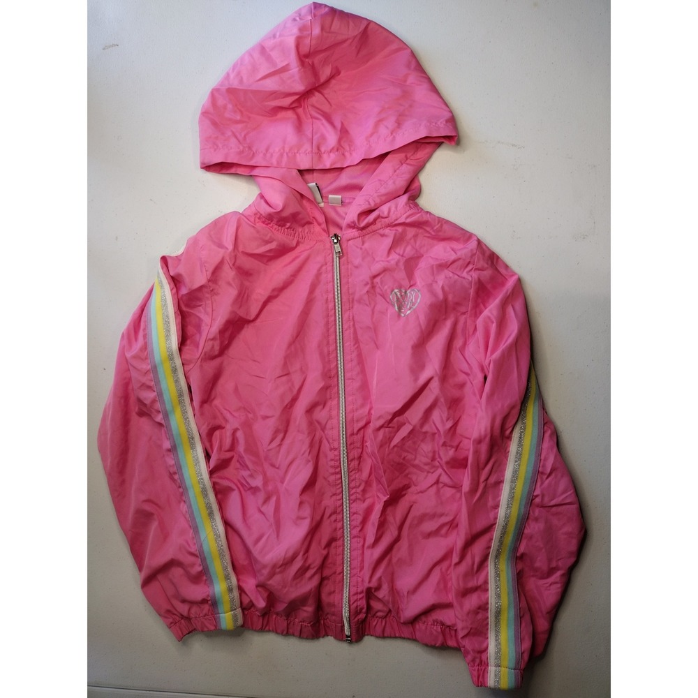 Body Glove Kids‎ Pink Windbreaker Jacket Size 12 Rainbow Stripes Hooded